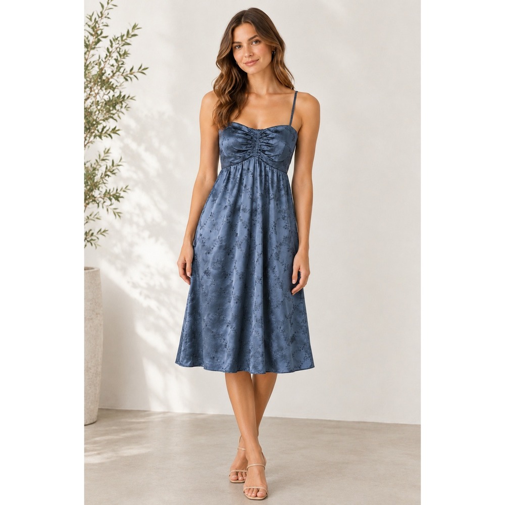 BETSEY JOHNSON Silk Satin Embroidered Babydoll Halter Dress VTG Y2K Blue Sz 2